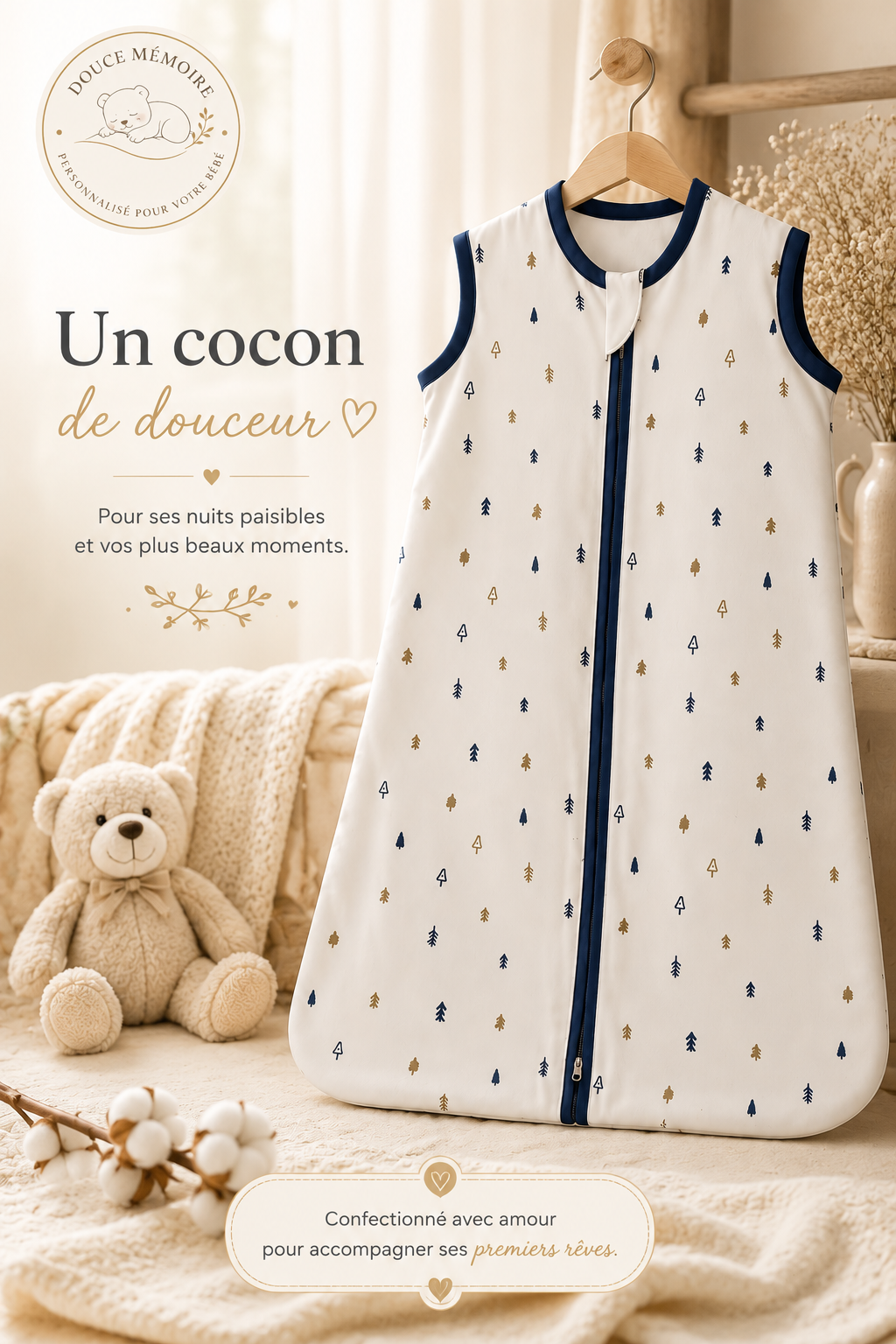 Gigoteuse enveloppante assortie, pensée avec douceur pour votre bébé.