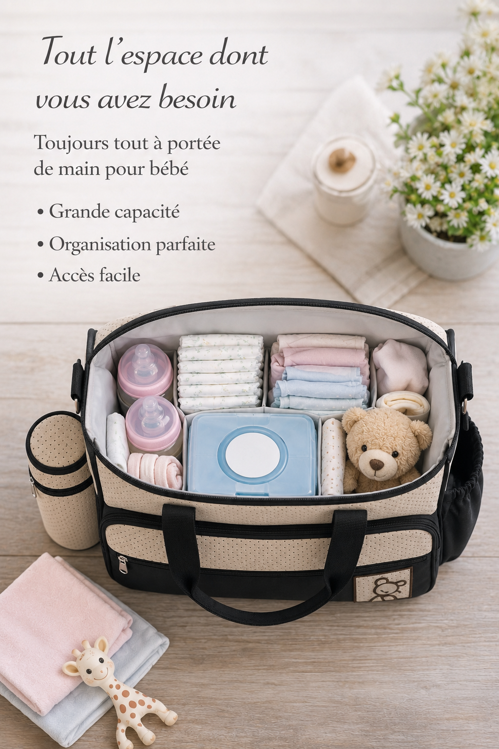 Sac à langer complet multifonction.