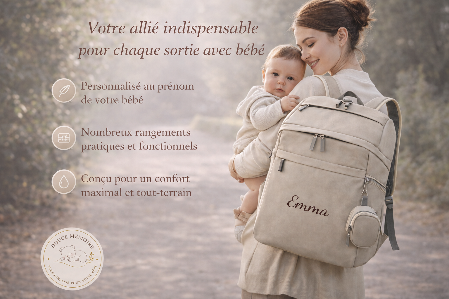 Sac à langer personnalisé style school bag Douce mémoire.