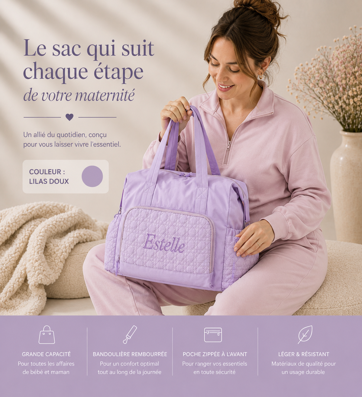Sac à langer personnalisé – L’essentiel avec le style Douce mémoire.