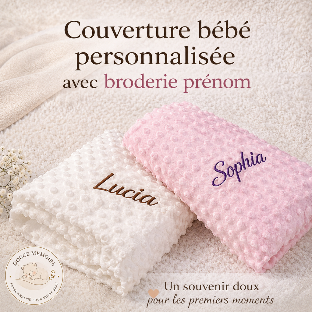 Couverture personnalisée Douce mémoire -souvenir doux et unique.