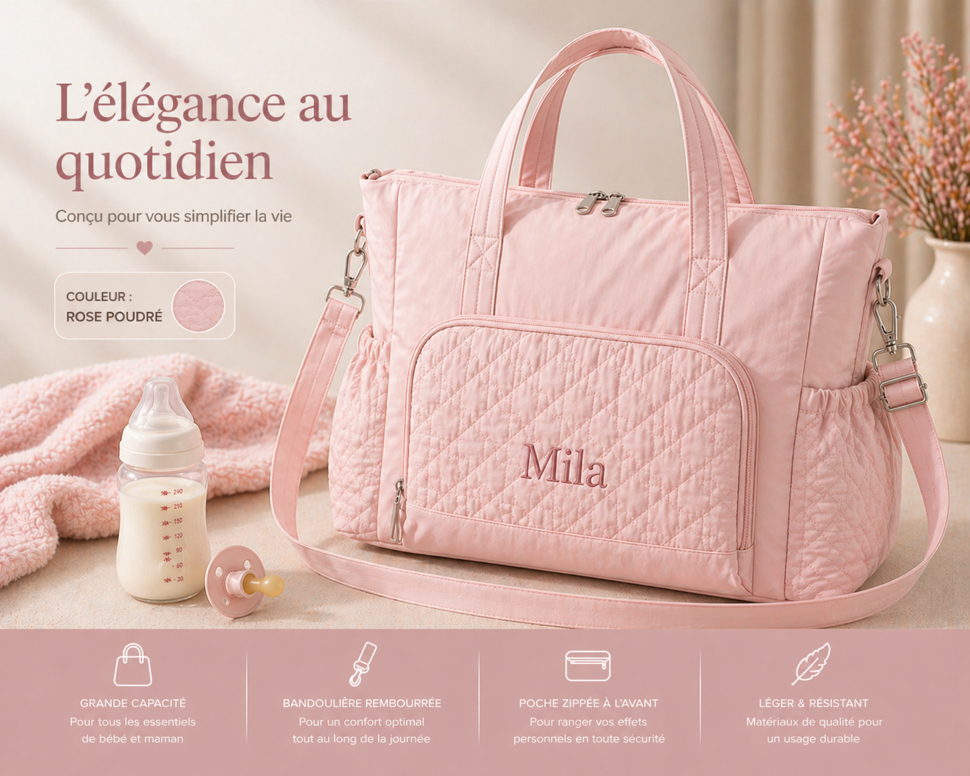 Sac à langer personnalisé – L’essentiel avec le style Douce mémoire.
