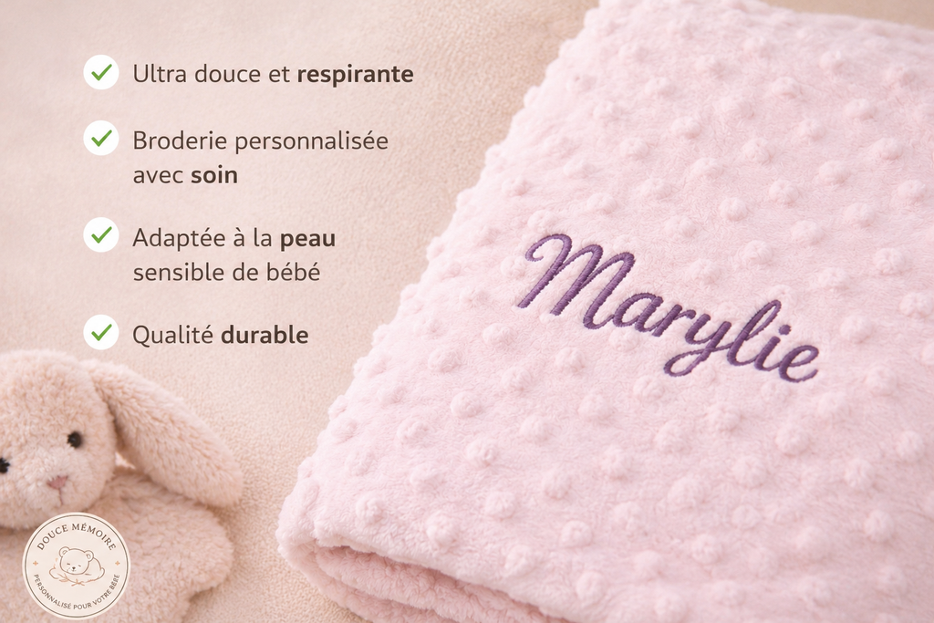 Couverture personnalisée Douce mémoire -souvenir doux et unique.