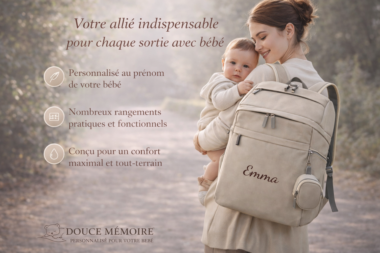 Sac à langer personnalisé style school bag Douce mémoire.